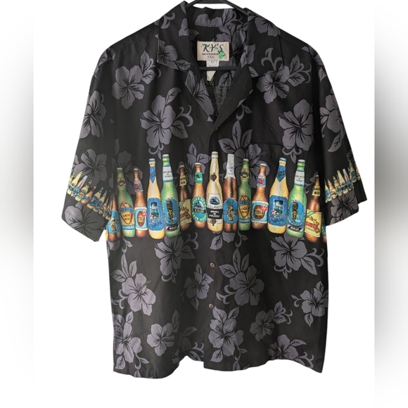 Men's Black Floral Hawaiian Shirt Size L - Picture 1 of 4
